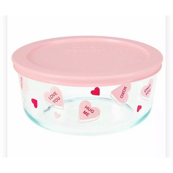 Pyrex 7 cup Conversation heart Bowls Lot Of 2 lids - Picture 2 of 4